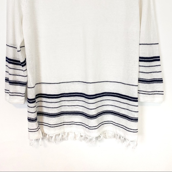 Talbots | Linen Tassel Trim Sweater Striped 3/4 Sleeve Size M Petite - Picture 5 of 10